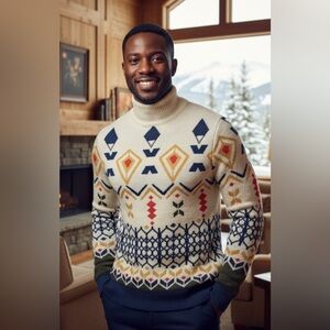 Paisley & Gray Aspen Slim Wool Blend Sweater L Nordic Geometric 60s 70s Retro